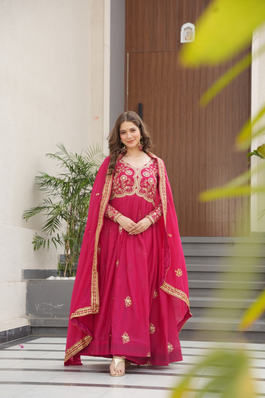 Elegance pink gown with dupatta with price