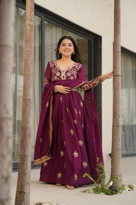 Wine color georgette gown