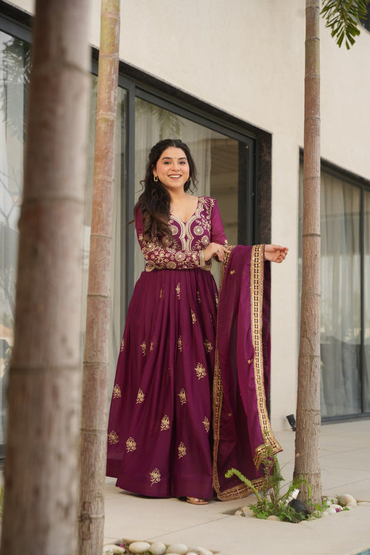 Wine color georgette gown with dupatta USA