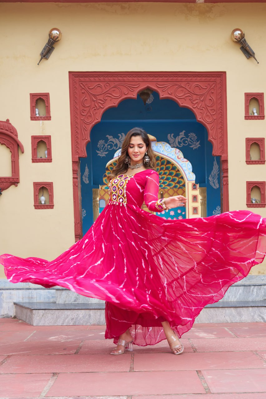 Garba wear pink color georgette gown USA