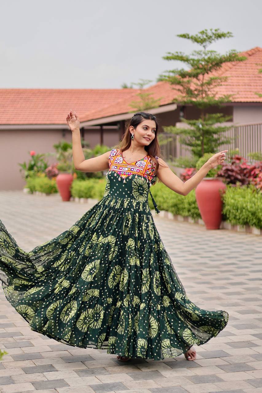 Dark green color georgette gown for navratri
