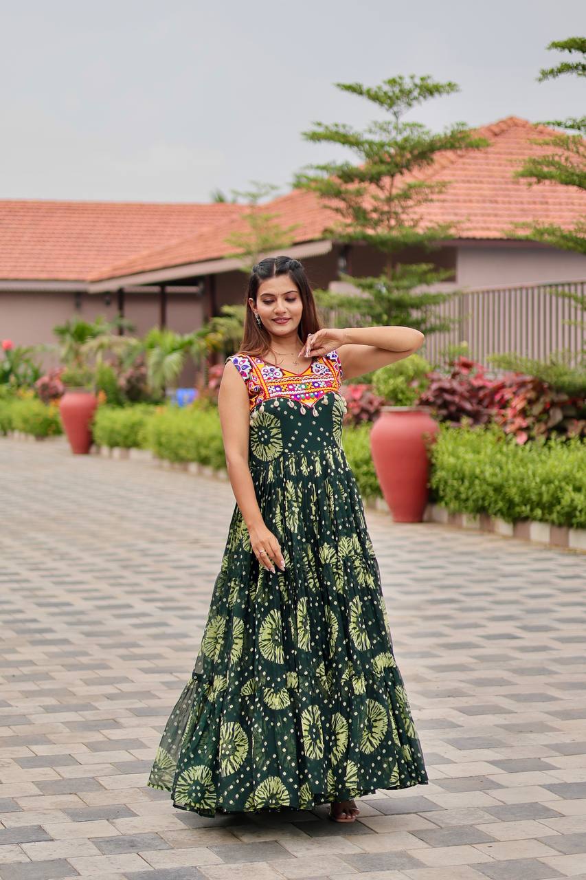 Women green color georgette gown for navratri
