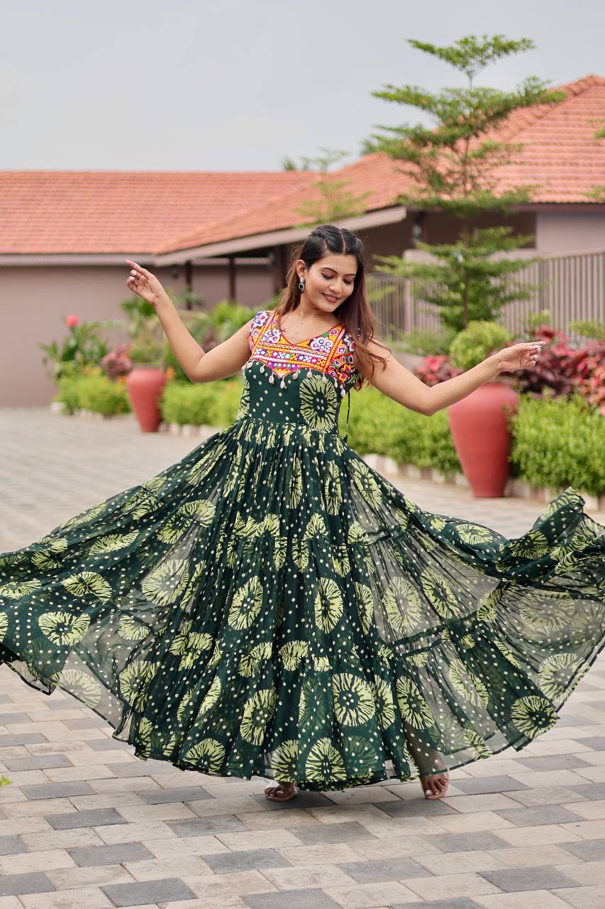 Green color stitched gown for women