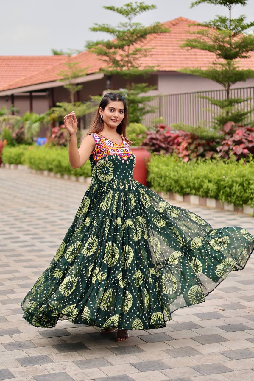 navratri wear green color gown for women
