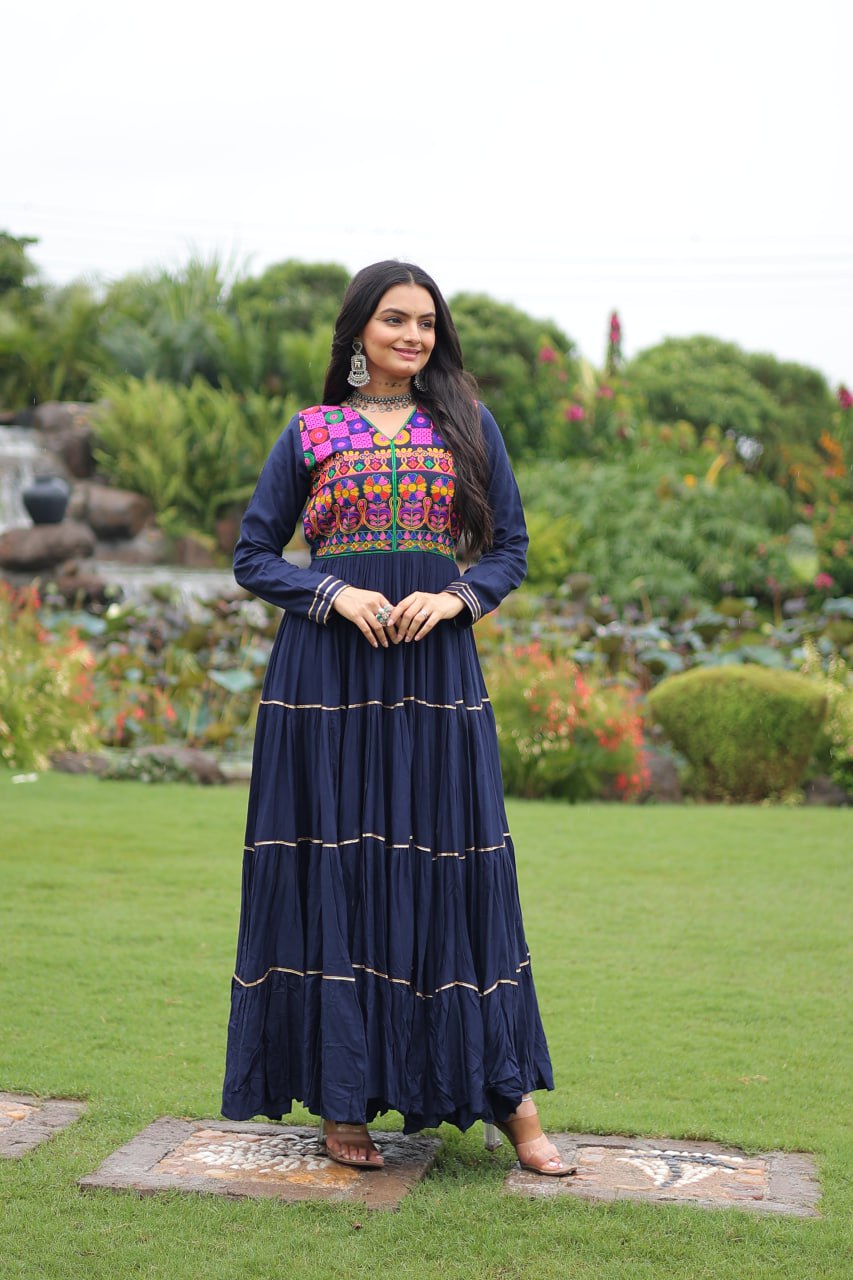 Navy blue navratri gown for women online
