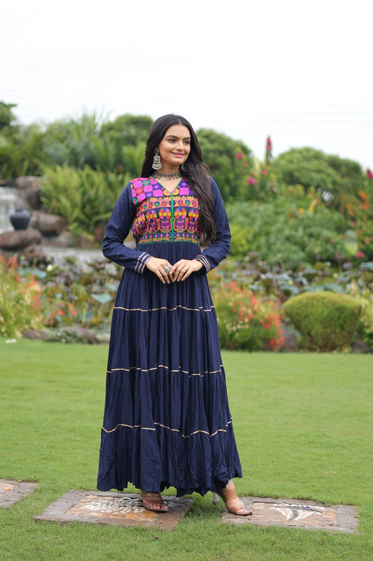 Navy blue navratri gown for women online
