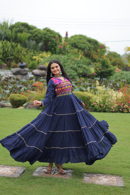Maxi navy blue color navratri gown for women
