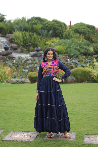 Navy blue color navratri gown for women with price

