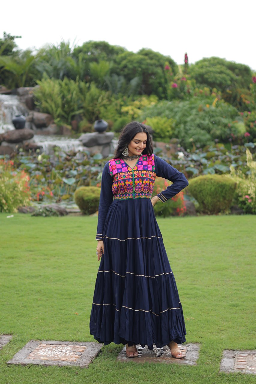 Formal & gown navy blue navratri gown for women

