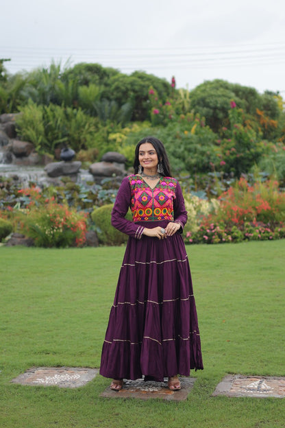 Readymade wine color gown for navratri