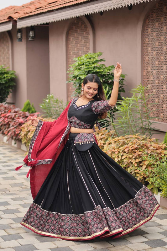 Black color cotton navratri lehenga choli for women with price
