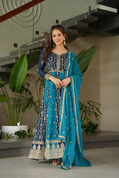 Maxi teal color gown for women
