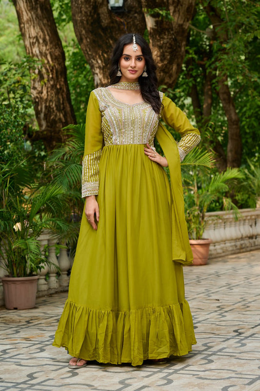 Maxi green color georgette gown for women
