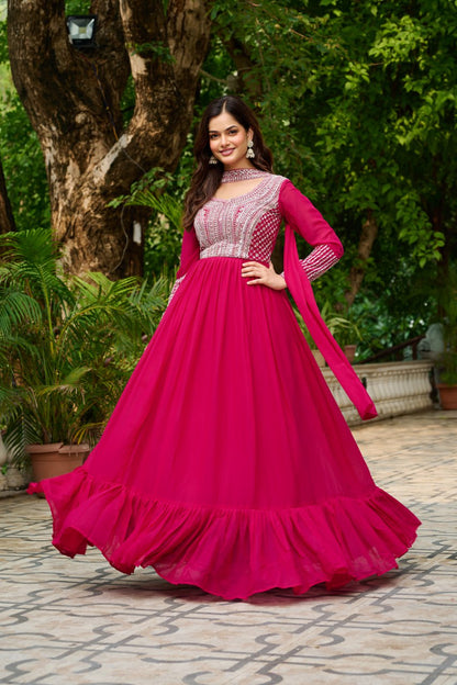 Pink color georgette gown 