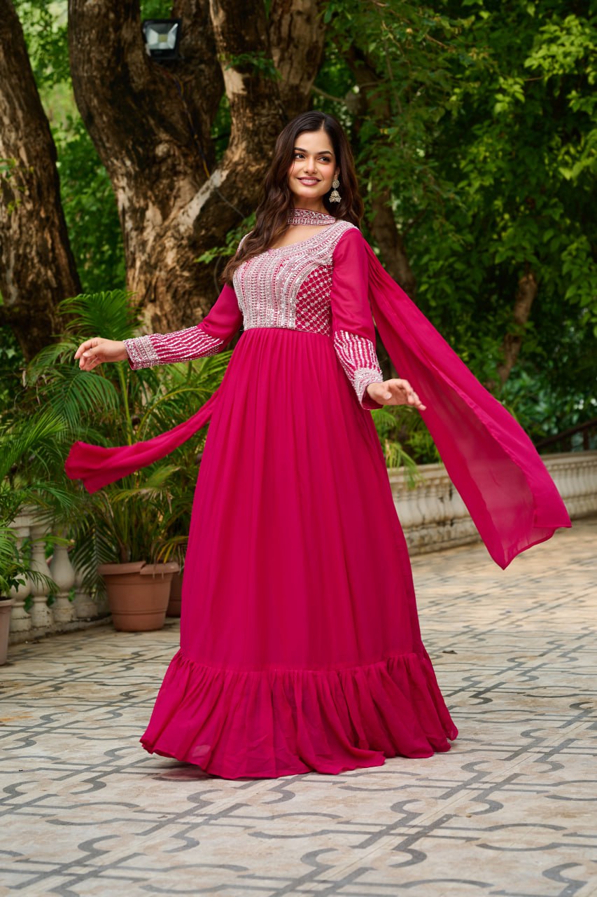 Pink color georgette gown