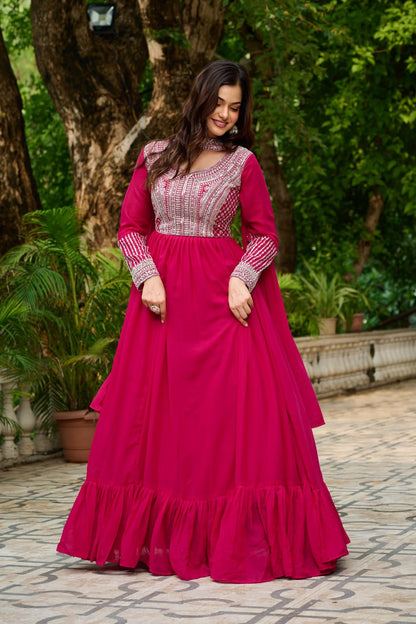 Maxi pink color georgette gown for women

