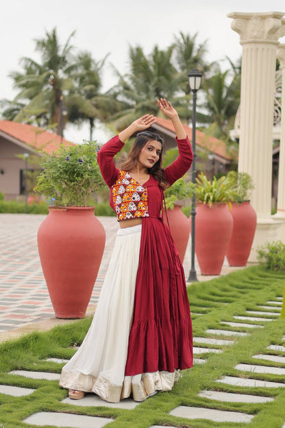 Maroon color cotton navratri lehenga choli for women online shopping
