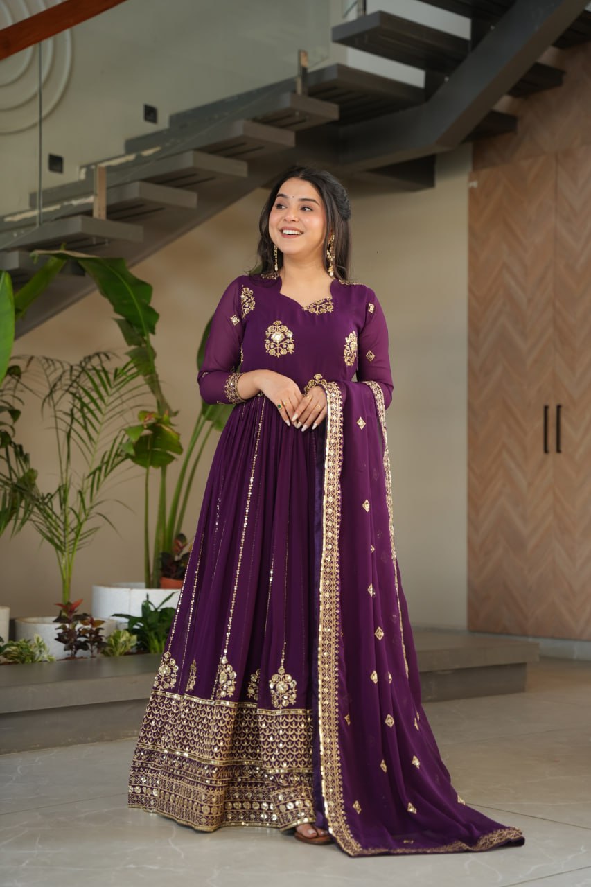 Long sleeve wedding dress purple gown for women
