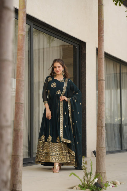 Party wear rama faux blooming gown