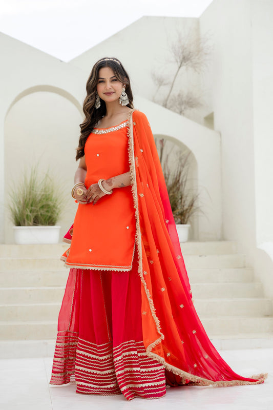 Orange Color Georgette Festive Wear Sharara Suit