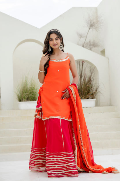Orange Color Georgette Festive Wear Sharara Suit