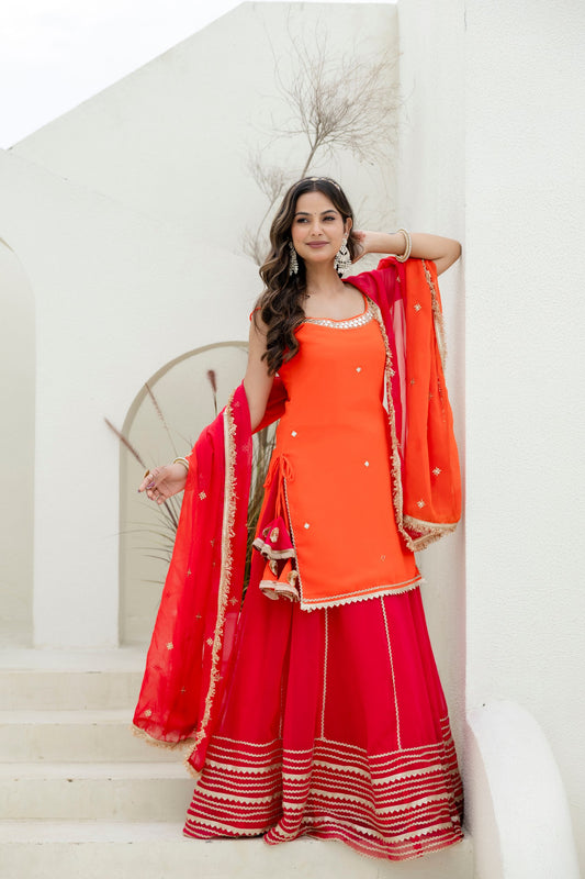 Orange Color Georgette Festive Wear Sharara Suit