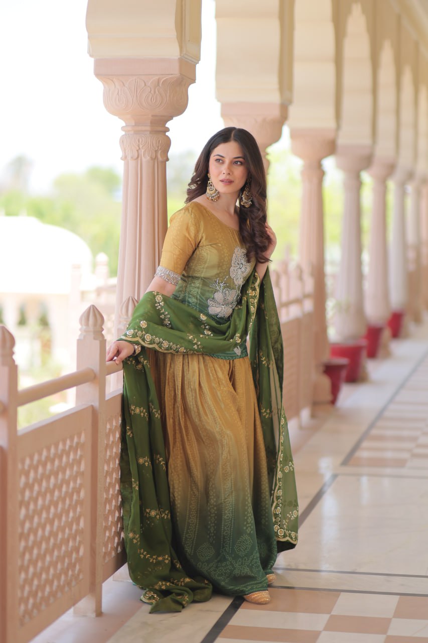 Green color chinon sharara suit for women online
