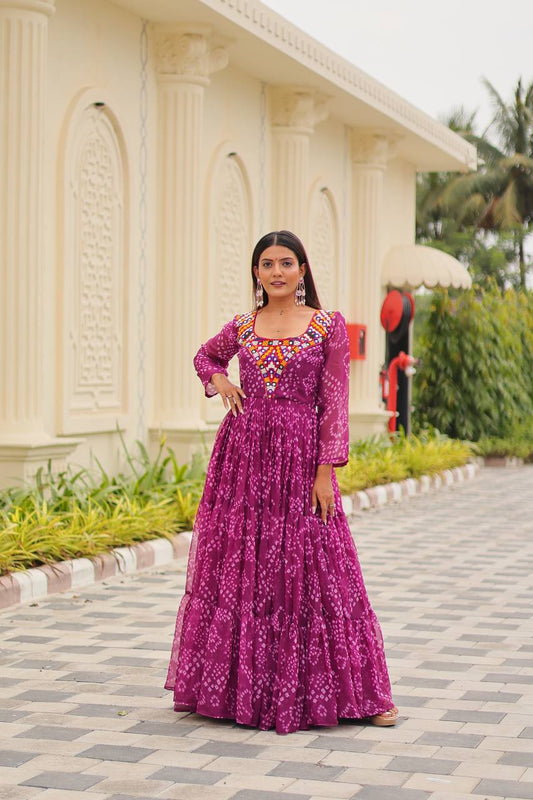 Pink color gamthi work gown