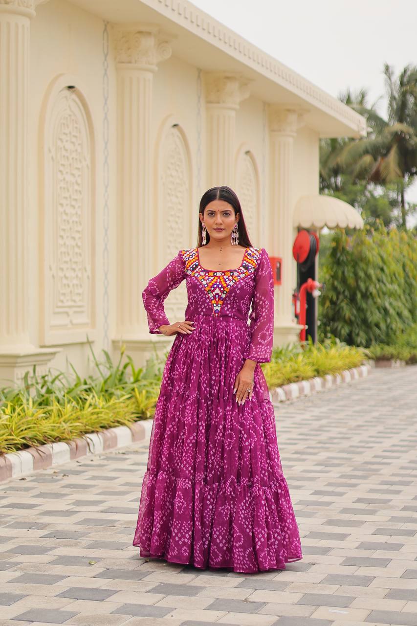 Women pink color georgette navratri gown
