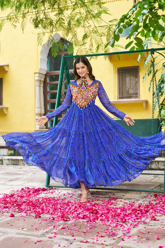 Navratri wear blue georgette gown in USA
