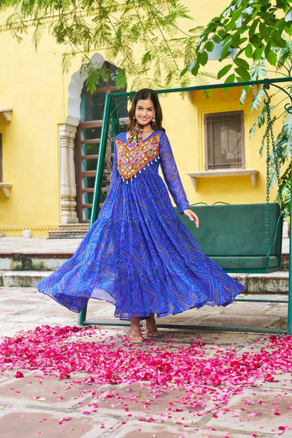 Blue color georgette gown for garba