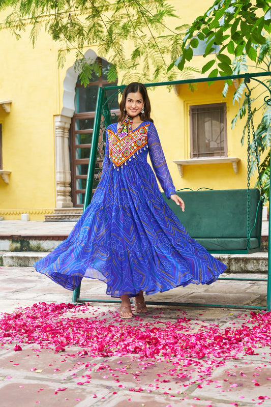 Blue color georgette gown for garba