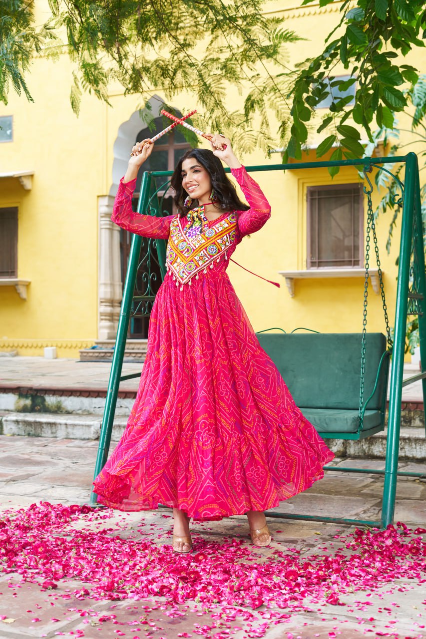 Navratri pink georgette gown
