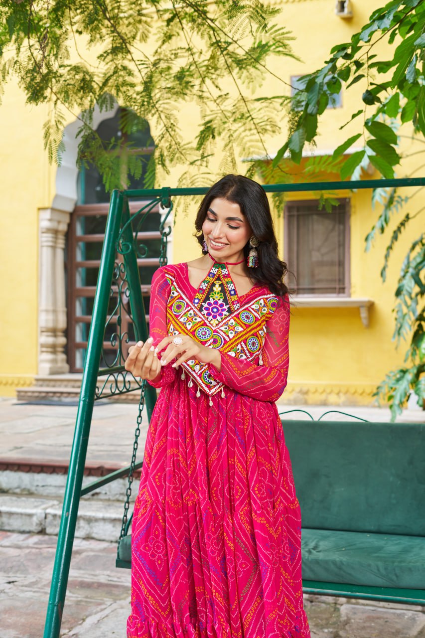 Pink color navratri wear gown in USA