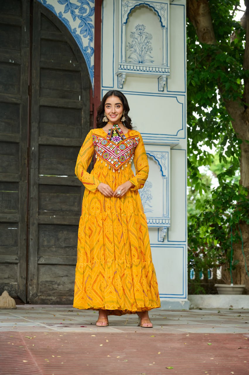 yellow color georgette gown
