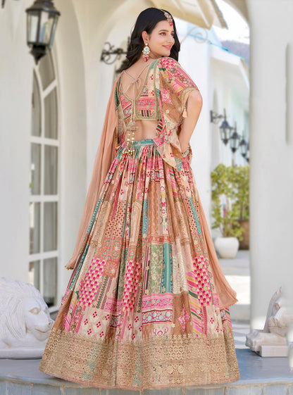 Beige color embroidery work lehenga 