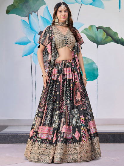 Black color chinon silk lehenga choli 