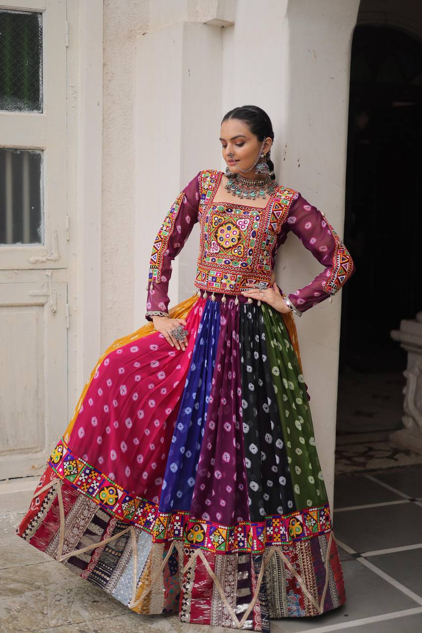 Navratri wear multi color lehenga with online