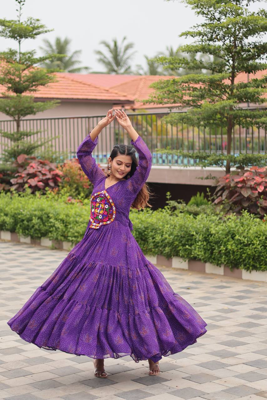 Purple color georgette gown for navratri price
