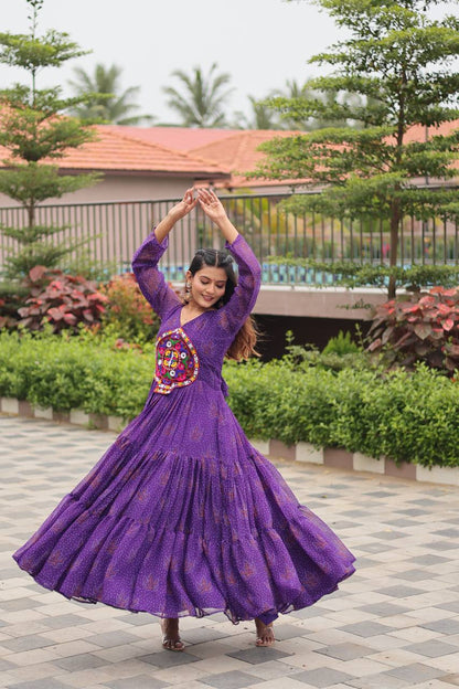 Purple color georgette gown for navratri price
