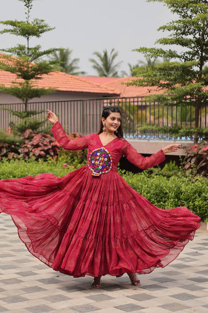 Women red color georgette gown for navratri online
