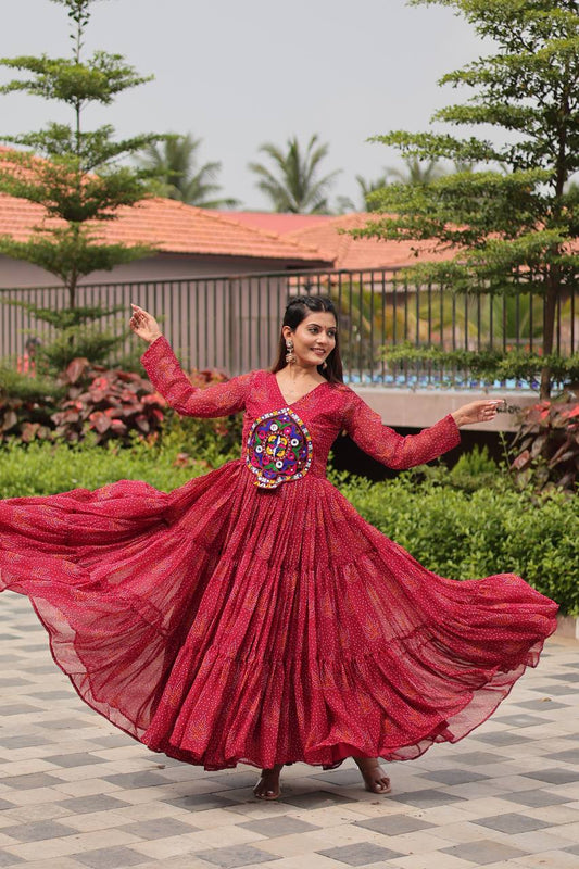 Women red color georgette gown for navratri online
