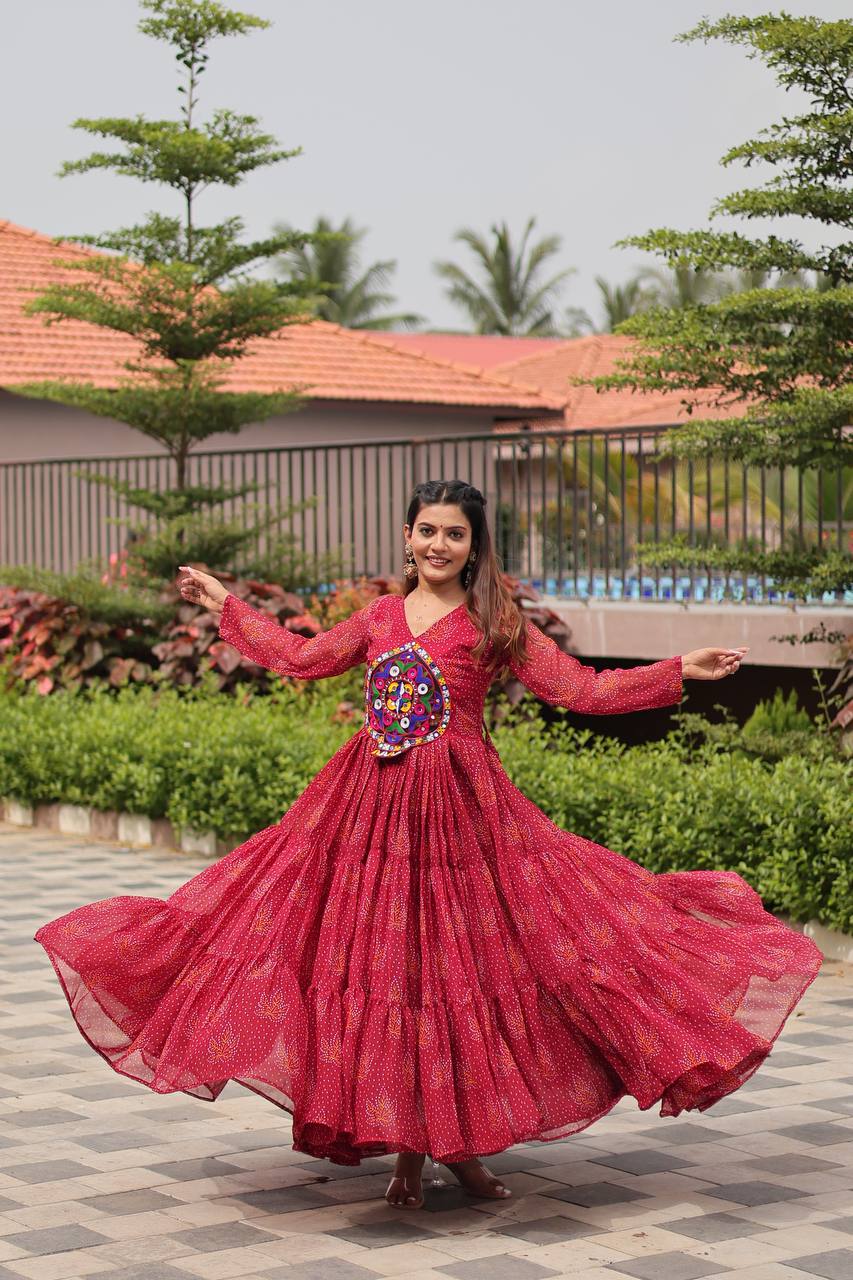 Maxi red color georgette gown for navratri online