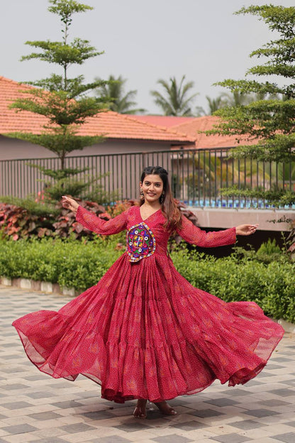 Maxi red color georgette gown for navratri online