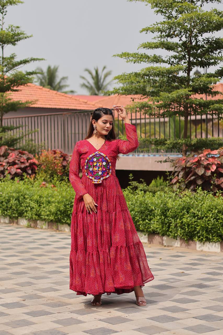 Red color georgette gown for navratri online shopping
