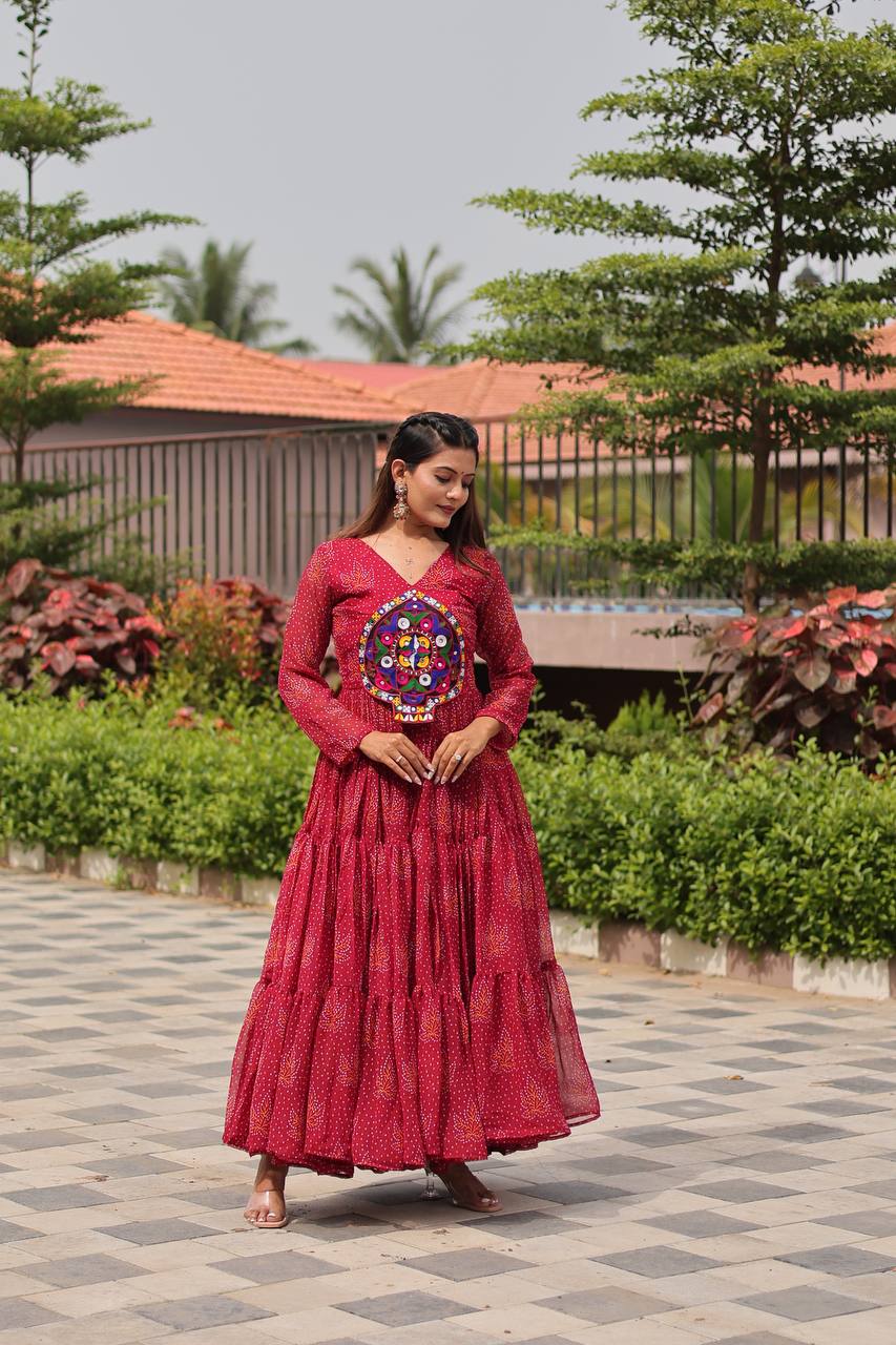 Red gamthi work gown for garba