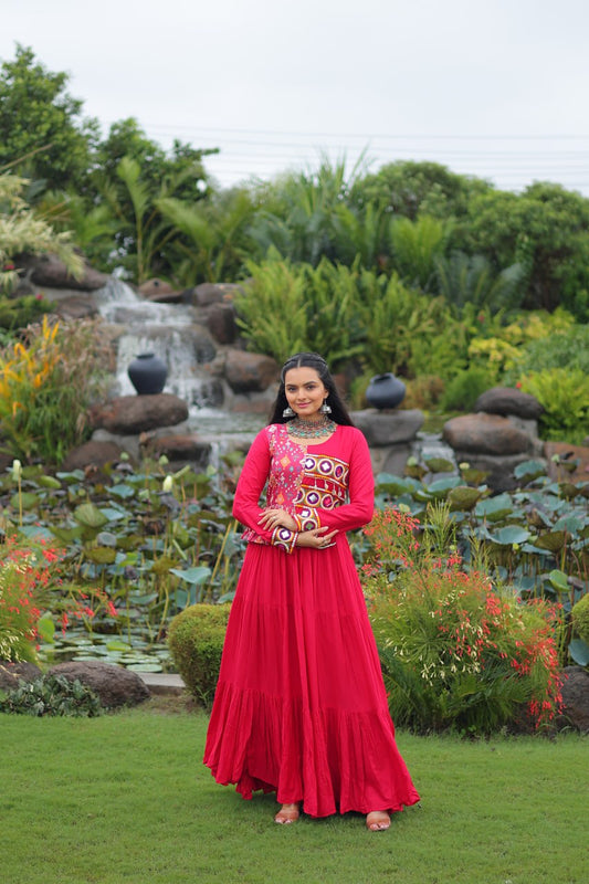Women pink color rayon gown for navratri
