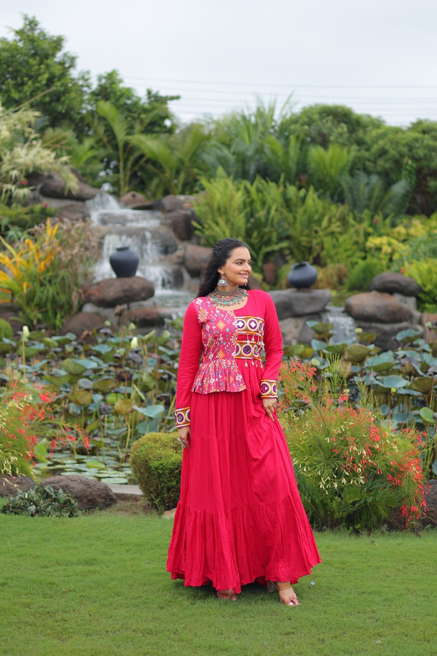 Maxi women pink color rayon gown for navratri

