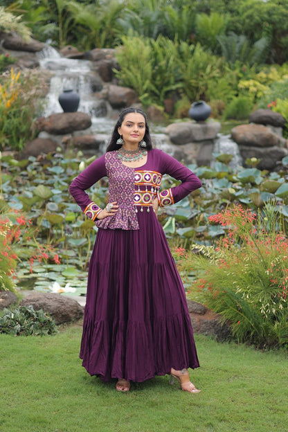 Women wine color rayon gown for navratri

