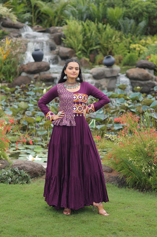 Women wine color rayon gown for navratri
